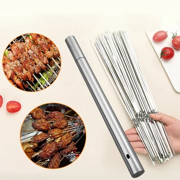 Stainless Steel BBQ Holder Household BBQ Barrel Skewer Grill Needle Grill Fork Lron Grab Box Set Of Tools For Outdoor Barbecue