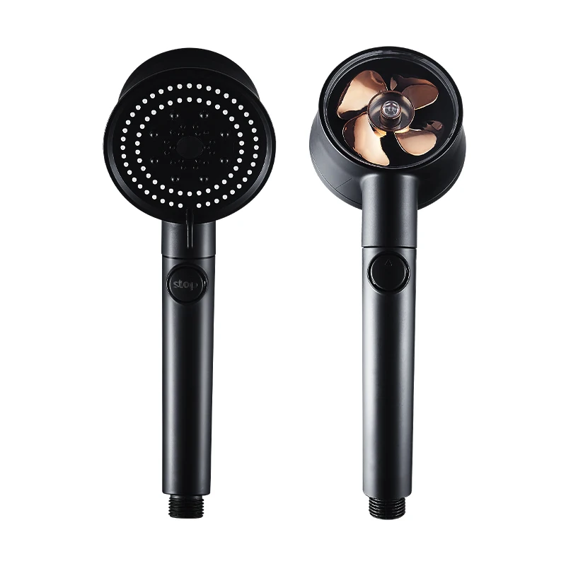 

New Black Shower Head High Pressure Turbo Shower One-key Stop Water Water Saving with Small Fan Bathroom Accessorie Rain Shower