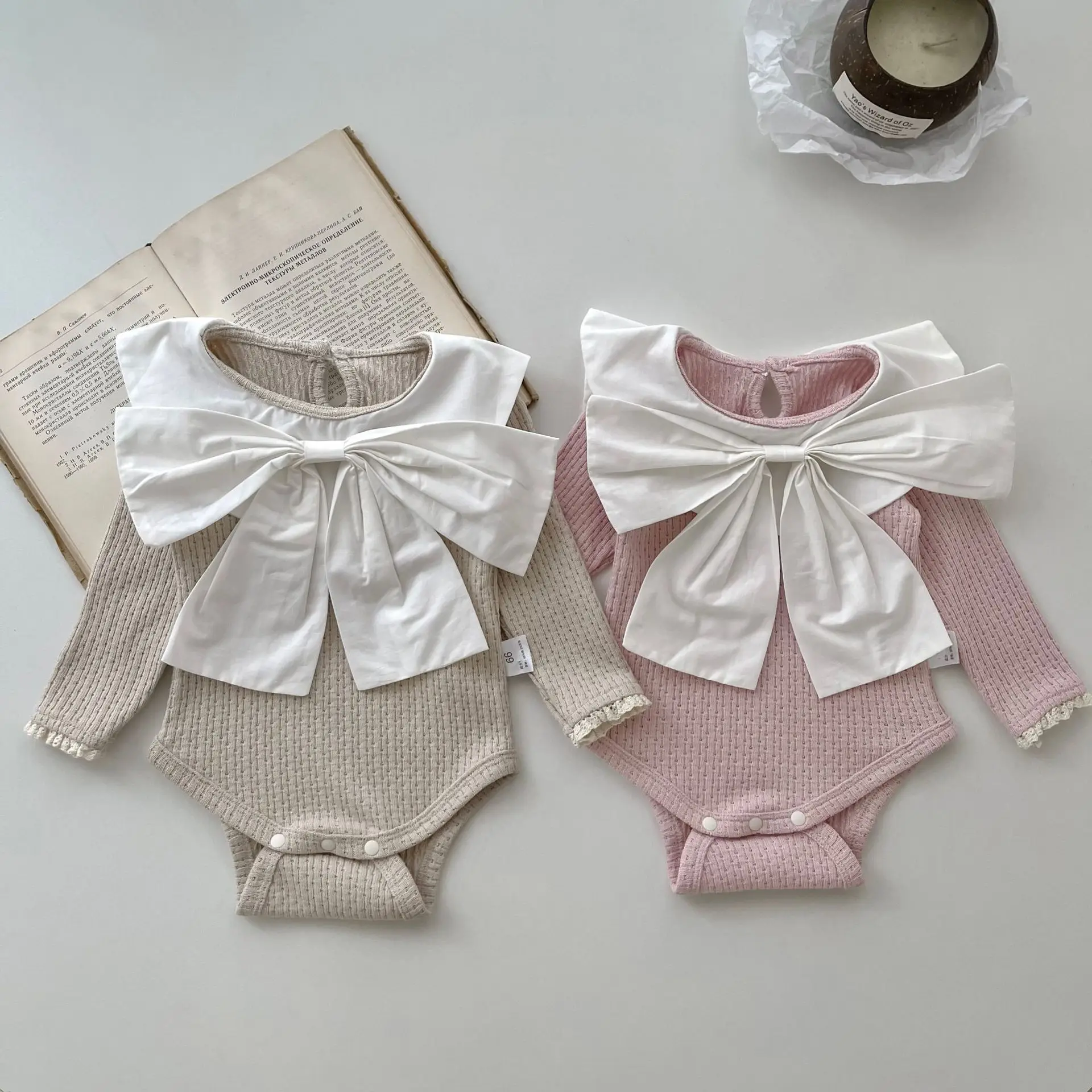 

Autumn Baby Girls Clothes Infant Long Sleeve Bodysuit Sweet Big Bow Lapel Girls' One Piece Toddler Princess Knit Romper Outfit