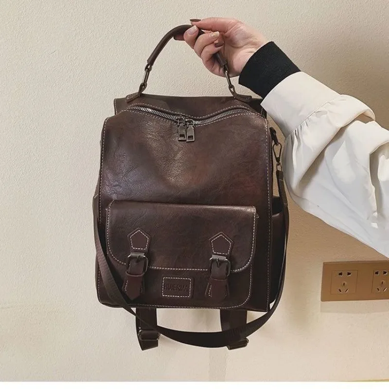 Richme Vintage Maillard Backpacks Women 2024 New Trend Large Capacity Students Casual Daily Bolsa Feminina College PU Bag Female 5