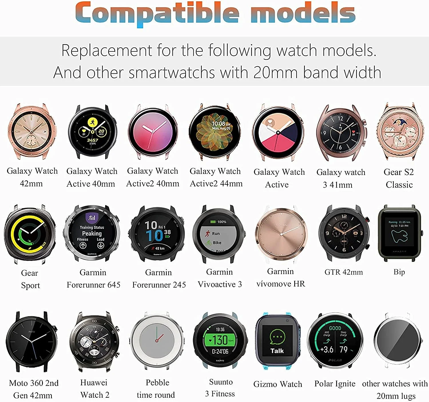 Versatile Smartwatch Strap, 20mm/22mm, Multiple Styles Available