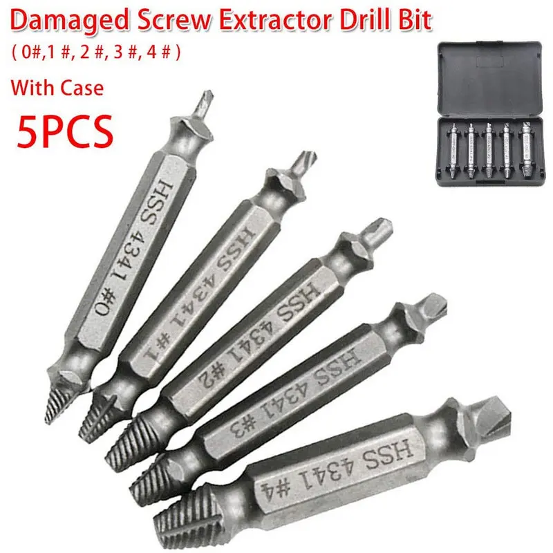 5pcs Damaged Screw Extractor Drill Bit Set Easily Take Out Broken Screw