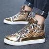 Silver Snaker Leather Men Brand Sneakers Trendy Zippers Design Mens Vulcanized Sneakers Leather Glitter Men High Top Sneakers 4