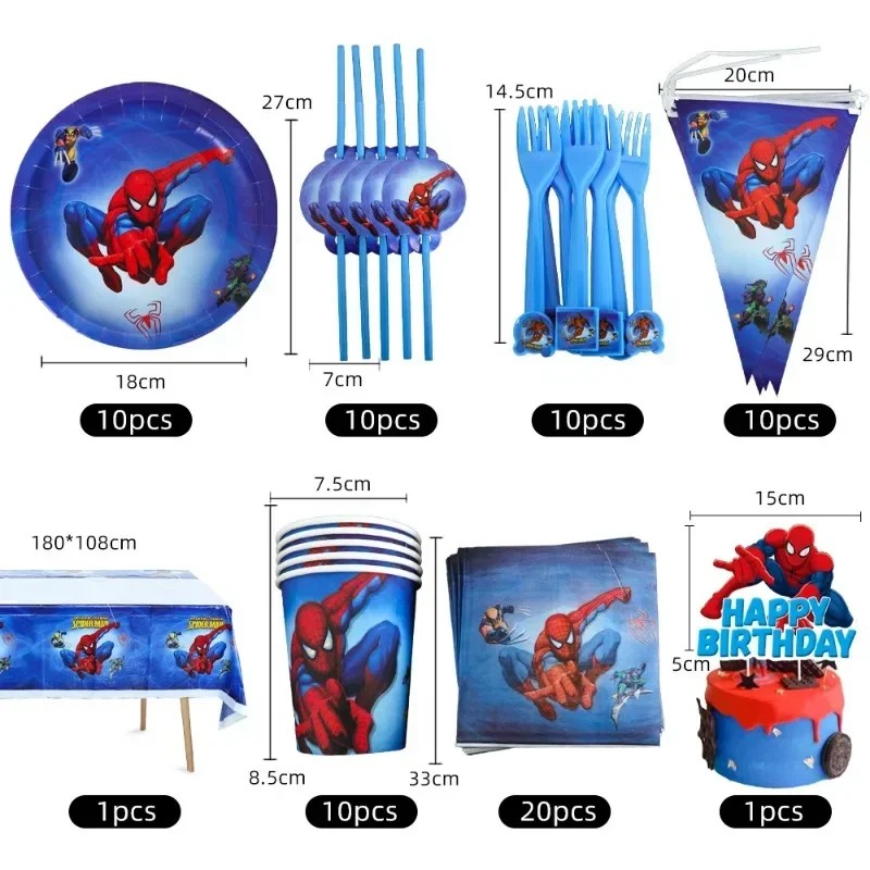 Birthday Party Supplies Disney Spider Man themed birthday paper plates cups tissues knives forks spoons party decorations tableware