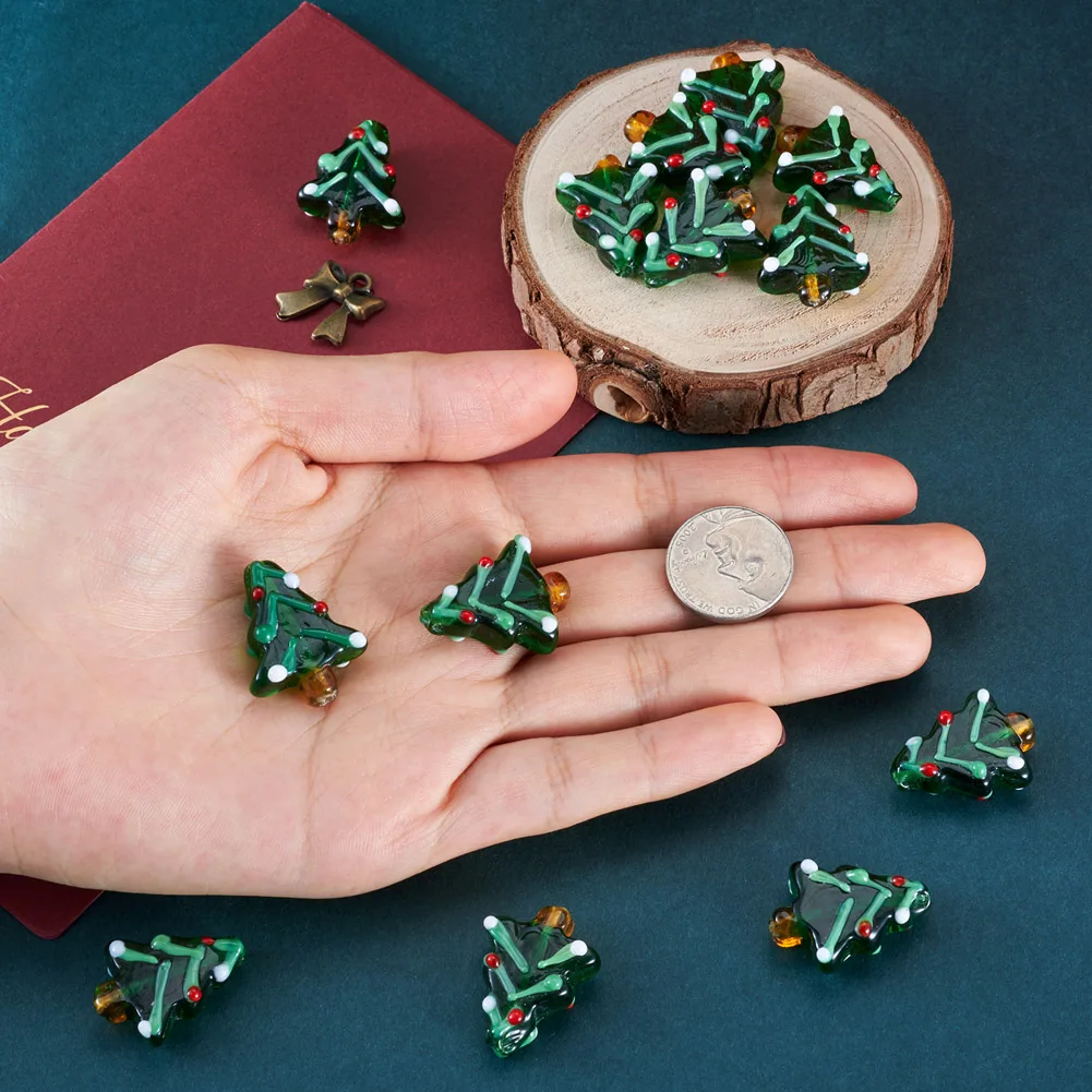 about 20pcs/strand Handmade Lampwork Beads Christmas Tree Bead Strands for Christmas jewelry making DIY Decor Crafts Accessories