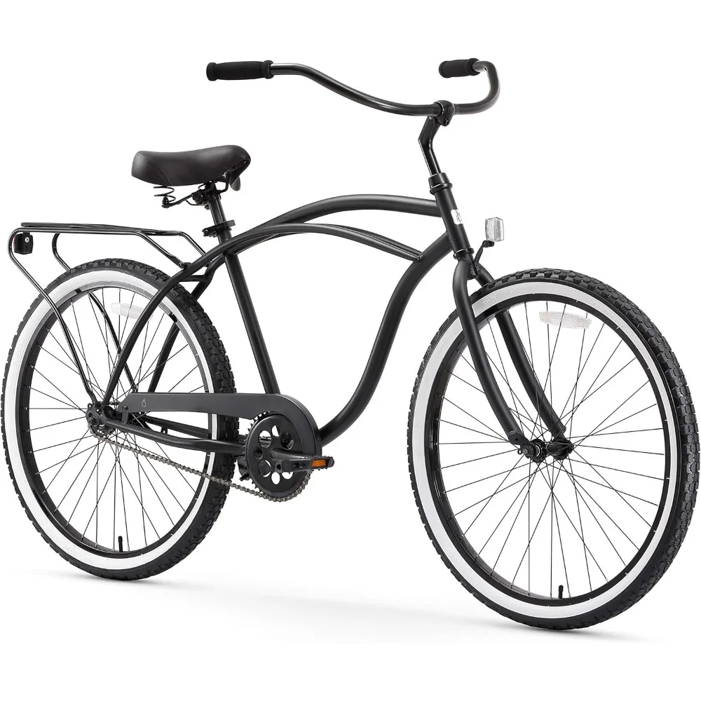 

Around The Block Men's Beach Cruiser Bike, Single Speed Step-Through Touring Hybrid Bicycle with Rear Rack, Electric Bicycle