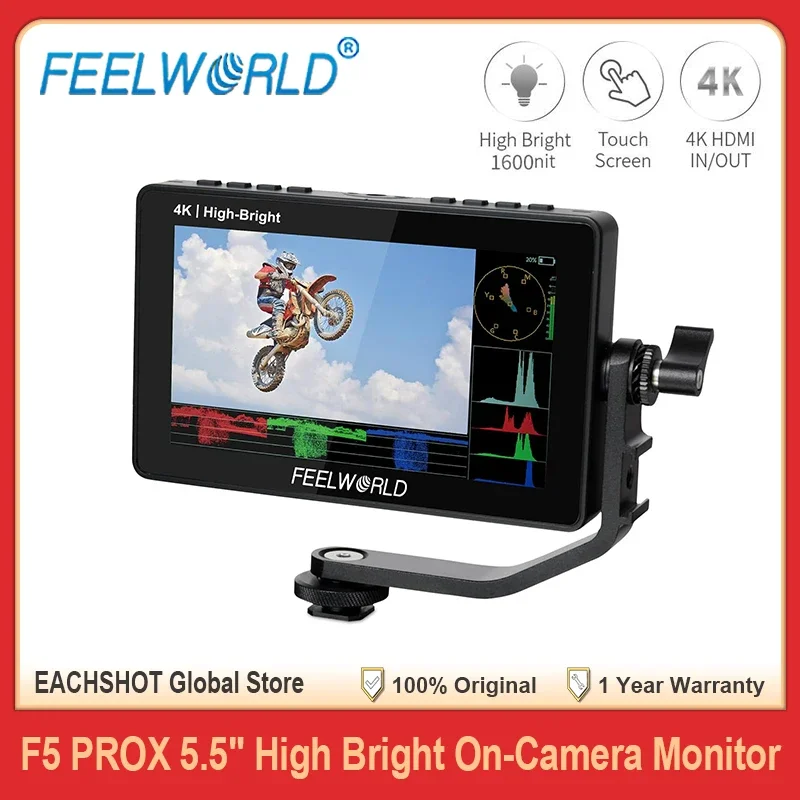 Portable Monitor DSLR Field Monitor Feelworld F5 PROX 5.5" Full HD On-camera Monitor F970 External Install and Power Kit 3D LUT 1600nit Touch Screen