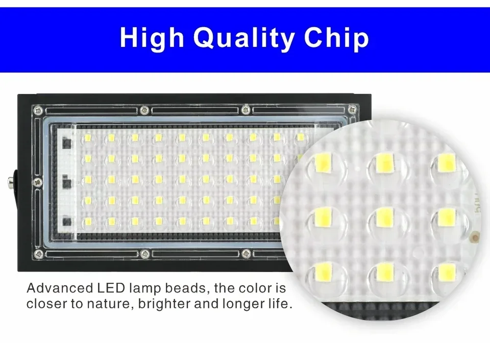 Description Picture 2 of item50W Led Flood Light AC 220V 230V 240V Outdoor Floodlight Spotlight IP65 Waterproof Reflector LED Street Lamp Landscape Lighting