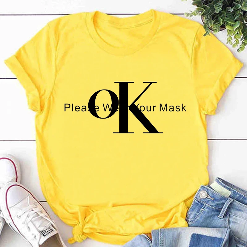 ZOGANKIN Summer New Fashion Unisex Funny Tshirts OK Letters Graphic Printed Women T-shirt Ladies Pink Short Sleeve Tops Tee vintage t shirts