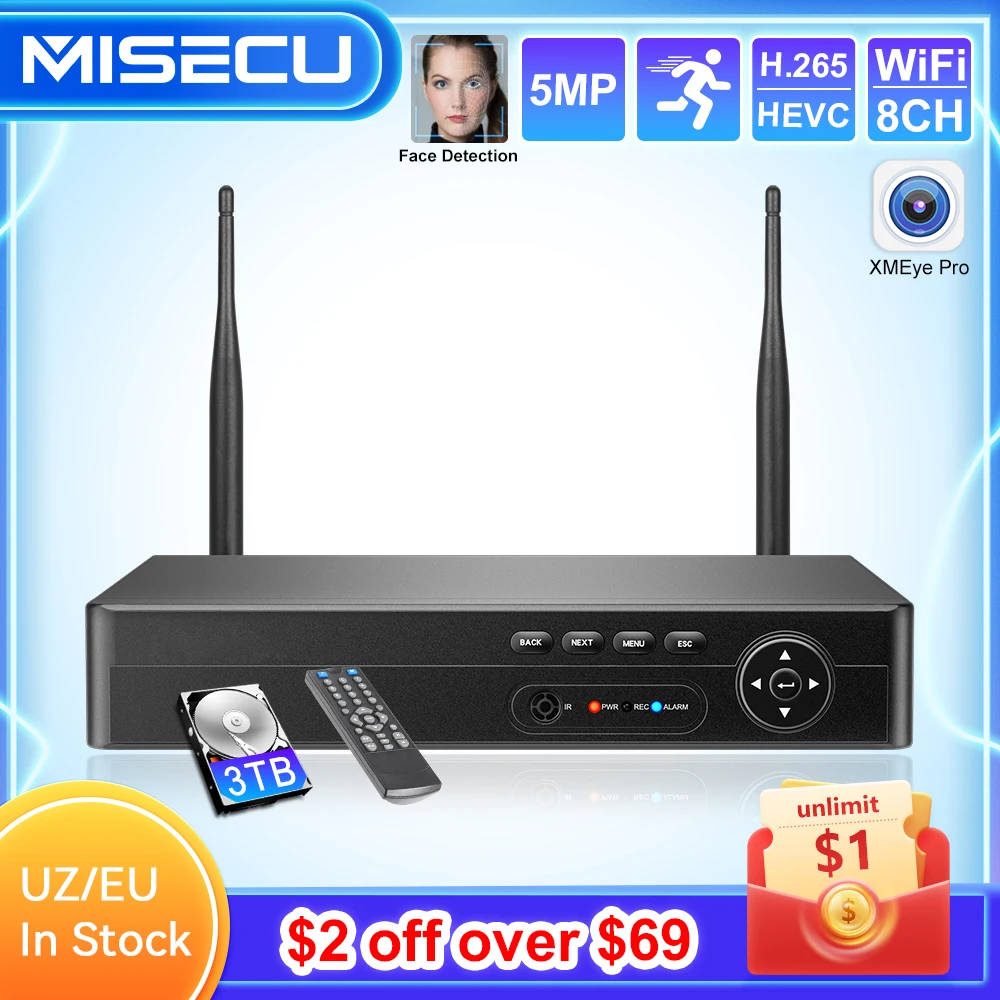 MISECU H.265 NVR 8CH 5MP 4MP Wireless Recorder Wifi CCTV IP Camera Security Protection System P2P HDMI XMeye Network Video ONVIF