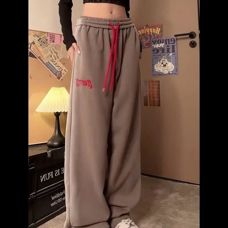Deeptown Y2k Vintage Fleece Woman's Sweatpants Hippie Korean Fashion Streetwear Pants Harajuku Winter Loose Trousers Joggings