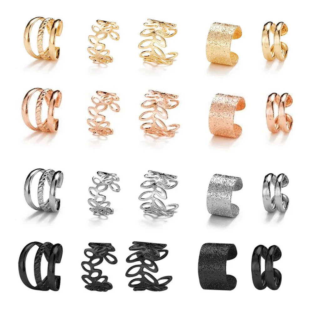 Leaves Clip Earrings for Women Rose Gold Color Creative Simple C Ear Cuff Non-Piercing Ear Clips Set 10 Pcs
