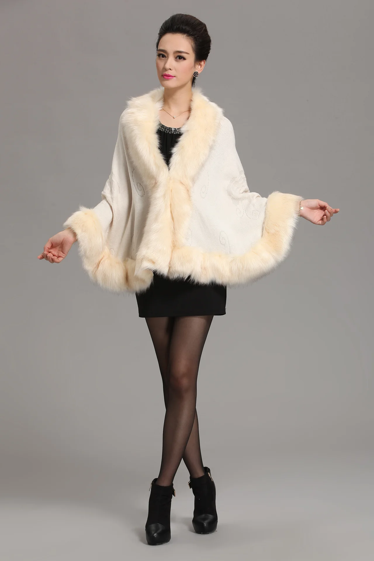 Frauen Faux Fuchs Pelz Schal Luxus Warme Kaschmir Fühlen Wrap Dame Klassische Strickjacke Herbst Winter Einfarbig Mantel Drop schiff – Detail 24