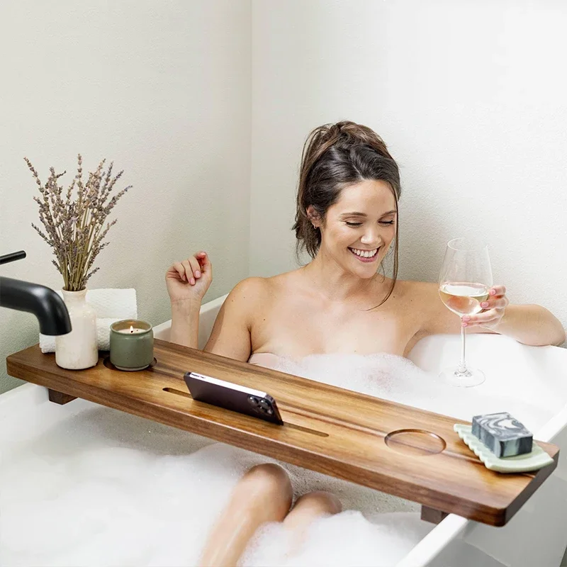 Luxury Bathtub Caddy Shelf Zen Spa Organizer for Resorts Airbnb & Hotel Bathrooms Waterproof Storage with Essential Oil Tray