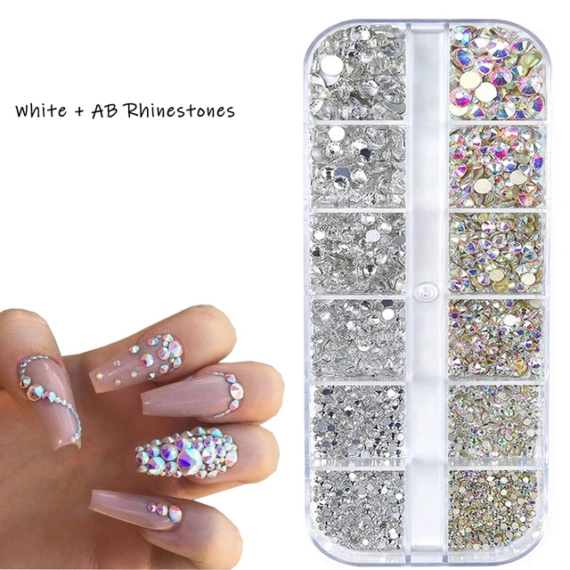 1 Box SS6-SS20 Mix Sizes White Opal Glass Nail Rhinestone Glitter Strass 3D  Crystal Nail Art Rhinestone Flatback Glass Nail art Decoration Color 09