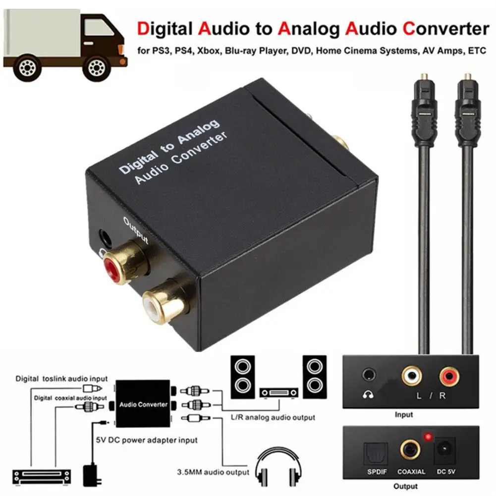 

Digital Audio Decoder Amplifier 3.5mm Jack Coaxial Optical Fiber Digital To Analog Audio Aux Rca L/R Converter for DVD PS4 Xbox