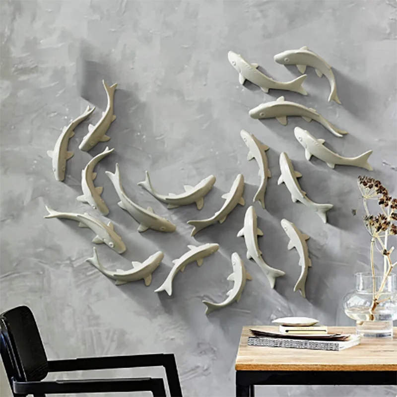 Chinese Ceramic Fish Group Wall Decoration Items Home Living Room Background Wall Accessories Art Office Hotel Cafe Sticker