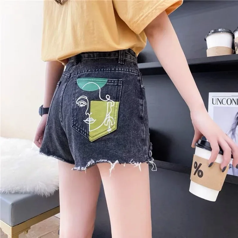 

Short Pants for Woman To Wear Jeans Kawaii Women's Shorts Cute Print Denim Anime Ripped Low Price Y2k Harajuku Elegant Youthful