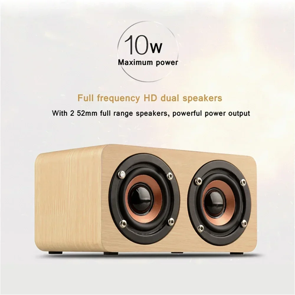 Bluetooth Speaker 3.5mm Aux Mode Portable Bluetooth Speakers 10W Wooden Speaker Dual Horn Sound Box For Smartphones Wireless Subwoofer TF Card