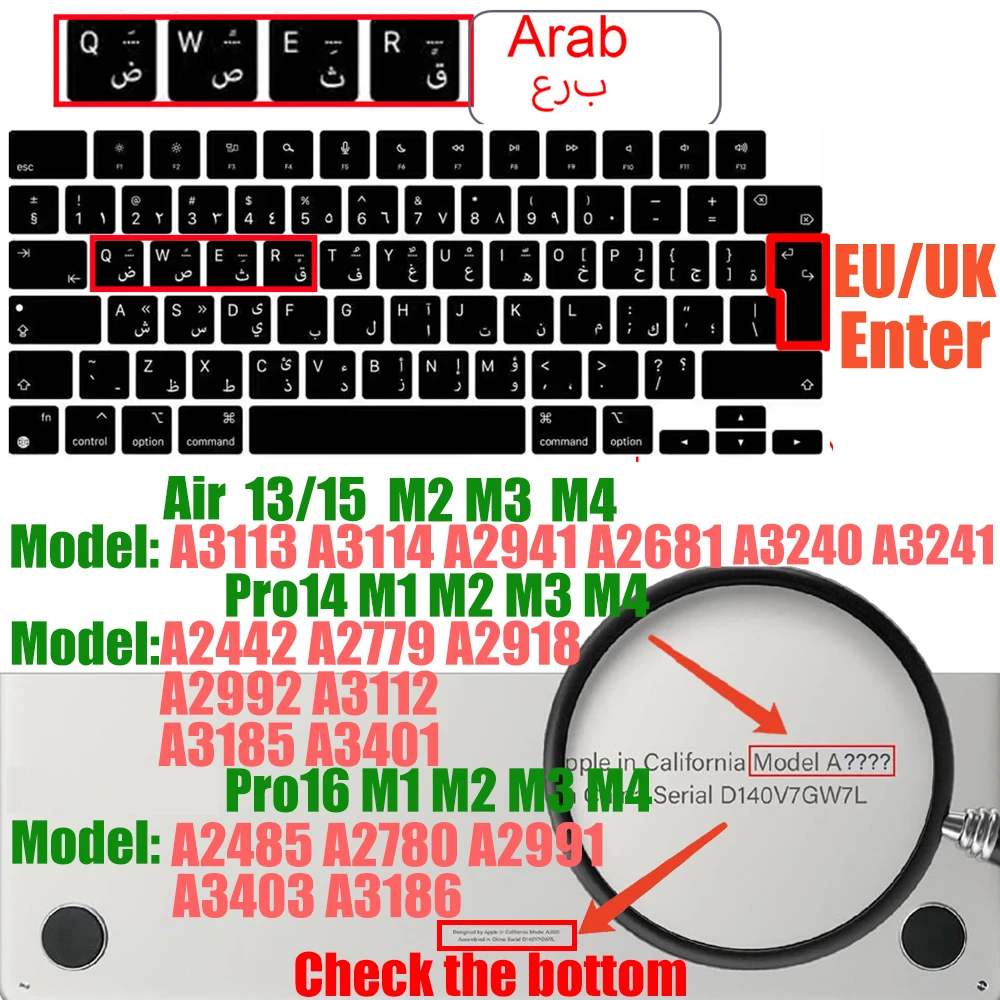 Universal Keyboard Cover for MacBook 2023 dòng Pro và Air - Bố Cục EU/US + Ngôn Ngữ Đa Quốc Gia