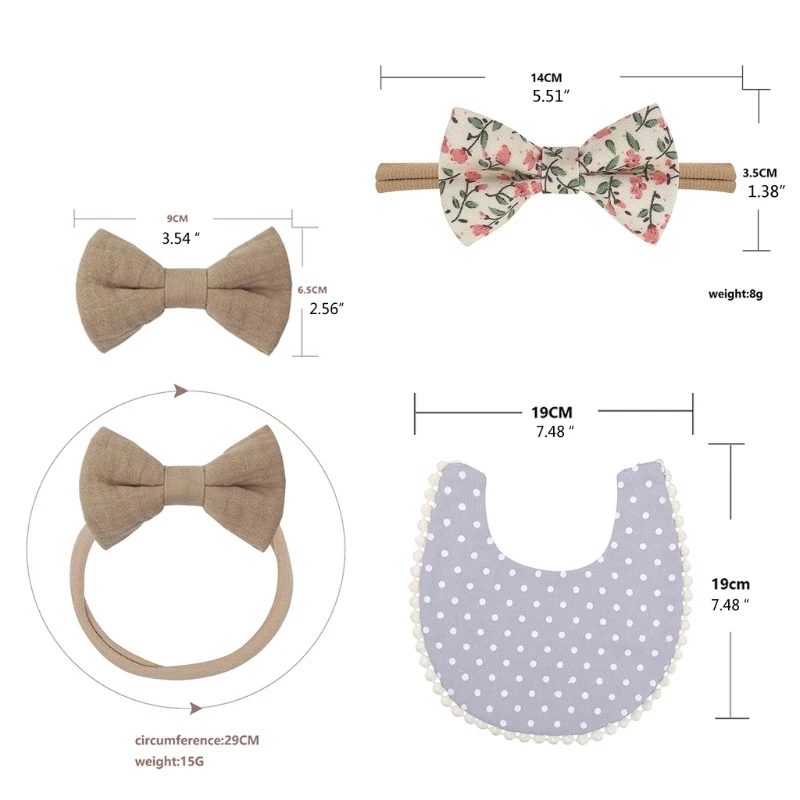 ѱ Ÿ Ÿ 3Pcs ϸϾ ư ι Ӹ  Ʈ  ɹ  μ Bowknot Ӹ  ϸϾ ư  Burp Cloths  ׼