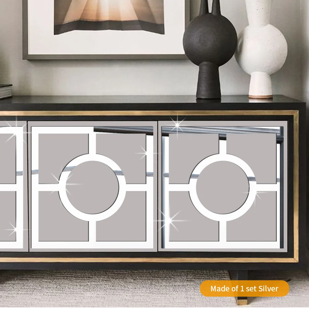 15/20/27cm Silver Hollow Engraving Mirror Sticker Cabinet Furniture Decoration 3D Decal Home Design Acrylic Art Sticker 4pcs/set