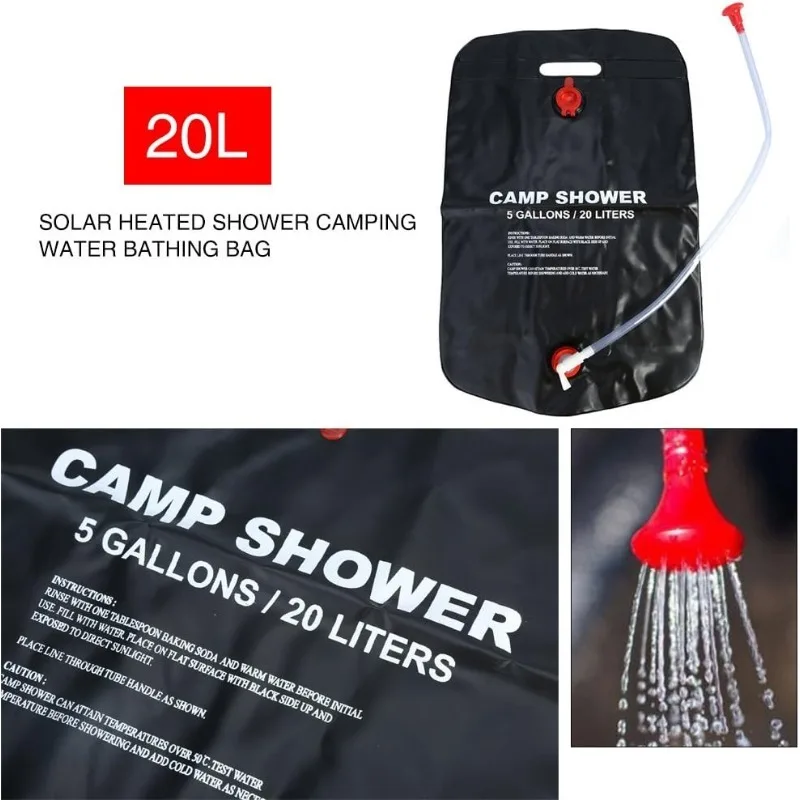 Bathing Bag, 5 Gallons Solar Heated Shower Bag Convenient for Travel for Hiking,  Outdoor Shower