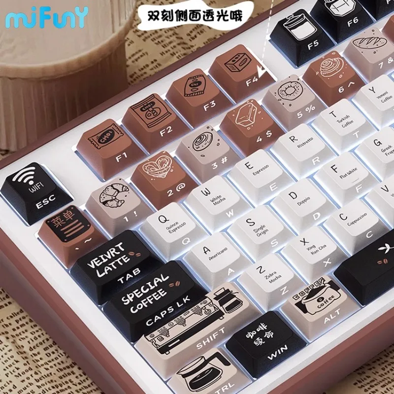 

MiFuny Coffee Themed Keycaps Set Side Carving Translucent Original Highly PBT Thermal Sublimation Key Caps Mechanical Keyboard