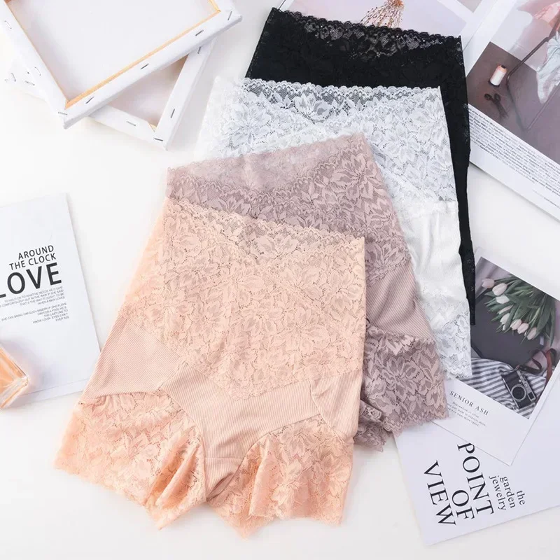 Women Shorts Underwear High Waist Tummy Tuck Lace Safety Pants with Crotch Leggings 2 in 1 Thin Summer Insurance Pants High Waist Panties Safety Shorts