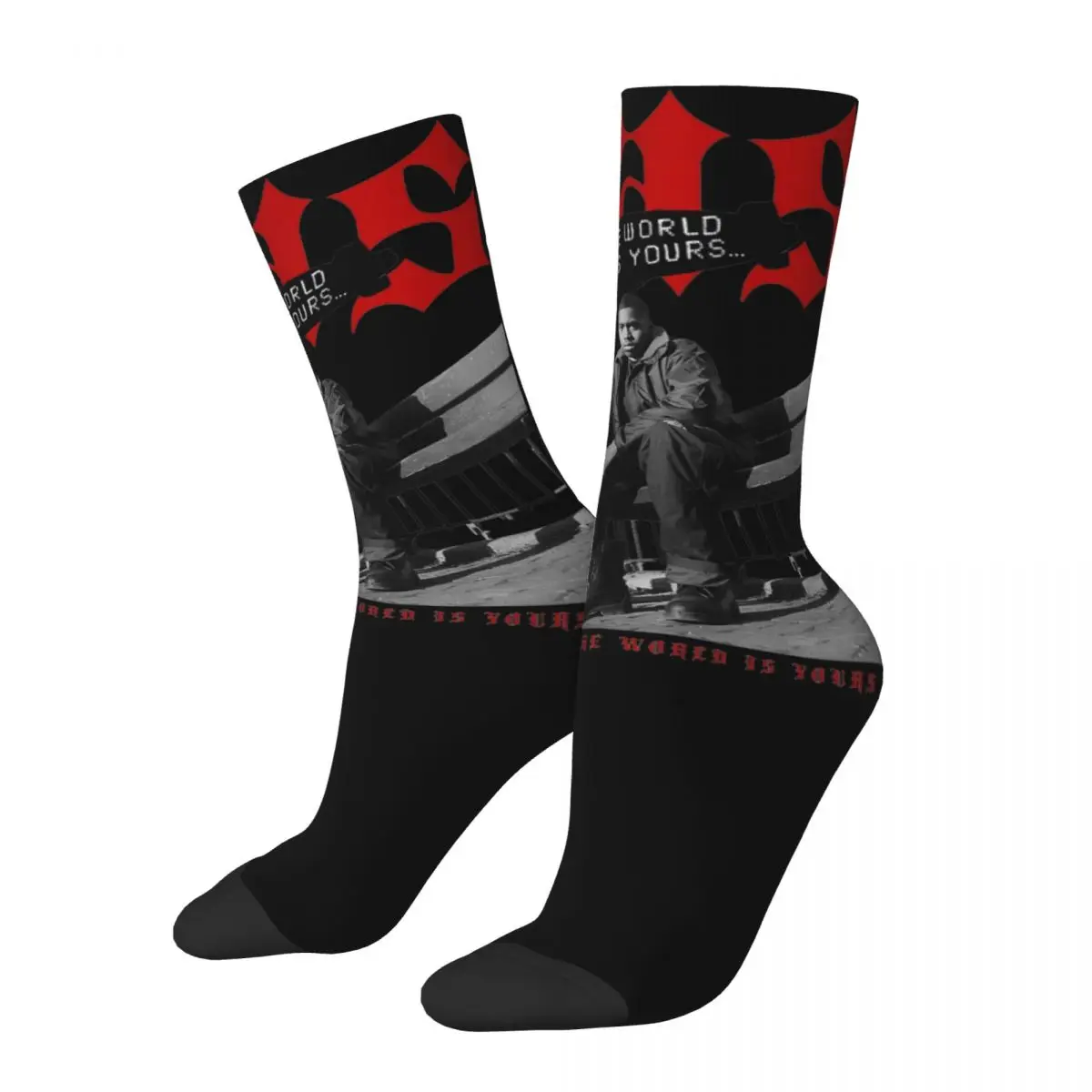 

Colorful NAS The World Is Yours Tour Theme Print Socks Merchandise All Season Rapper Illmatic Soft Long Socks Breathable