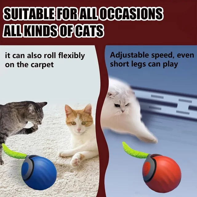 Smart Electric Cat Ball Toy, Automatic Rolling Ball with Faux Tail, USB Rechargeable Interactive Pet Toy for Teaser and Training 2