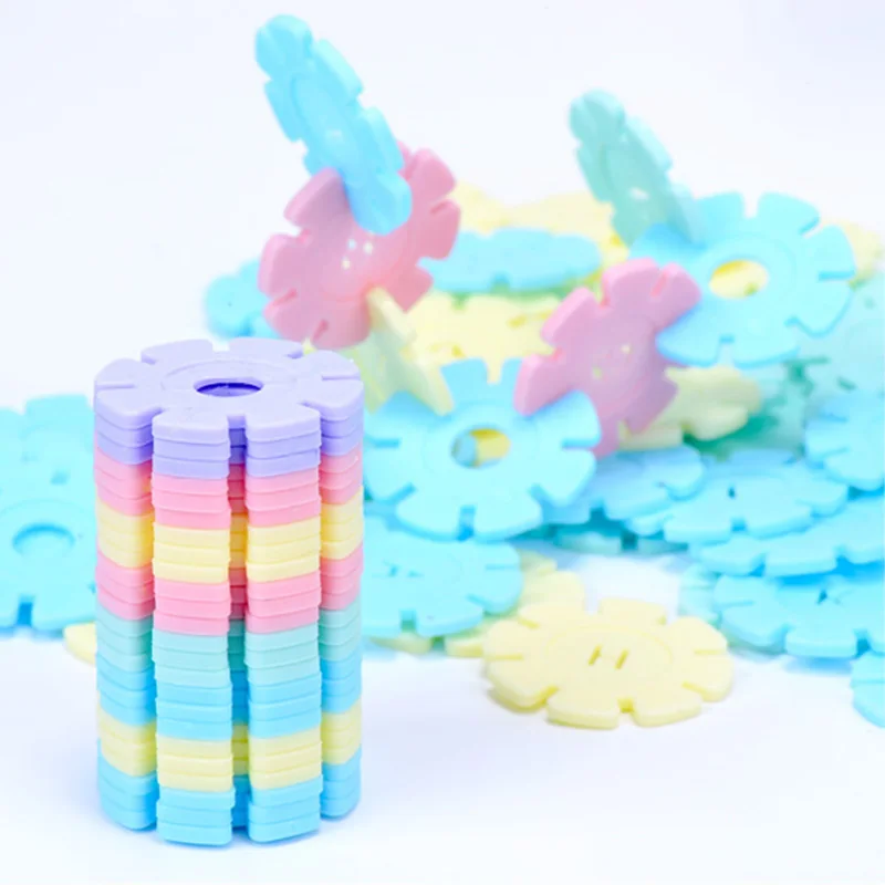 60/100/200pcs 어린이 눈송이 빌딩 블록 장난감 마카롱 색상 DIY 유치원 게임 조립 교육 장난감 선물 TMZ