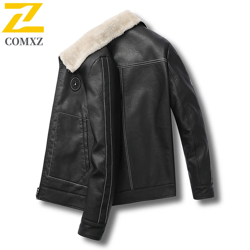 ​Men  Leisure Sports Jacket Winter Thickened Fleece Lined Waterproof Stand Collar Motorcycle Biker Style Warm Cold Weather​ Coat