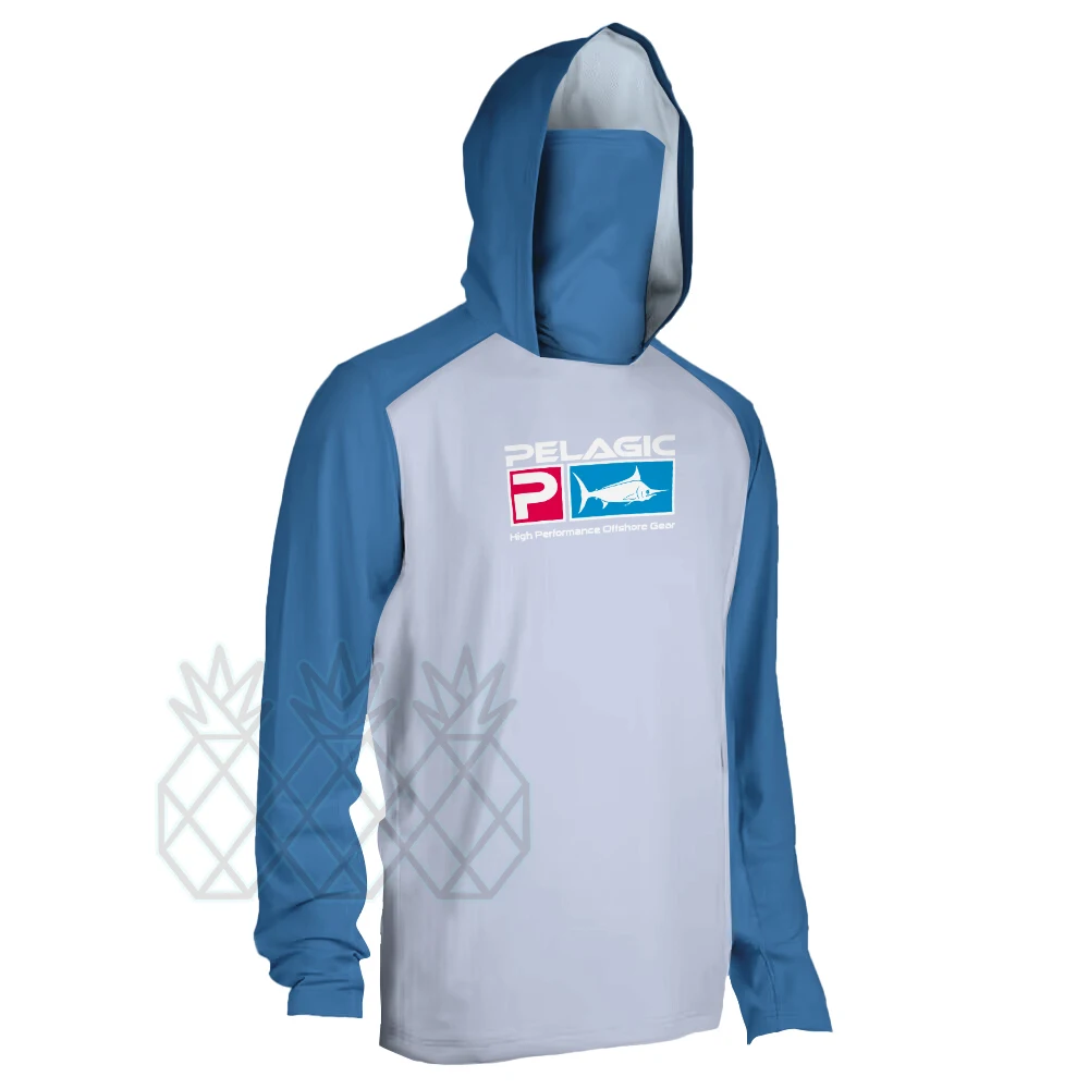 Camicia da pesca pelagica UPF 50+ Camicia da pesca con cappuccio da uomo con maschera UV T-shirt con cappuccio Abbigliamento da pesca Felpa con cappuccio Moisture787_voghion.com