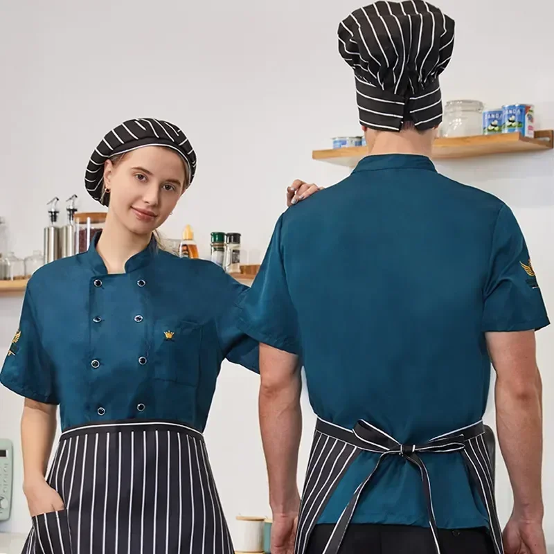 

Sleeve Unisex Short Uniform for Shirts Jacket Food Restaurant Coat Hotel Men Waiter Women Cook Embroidery Chef Service Bakery