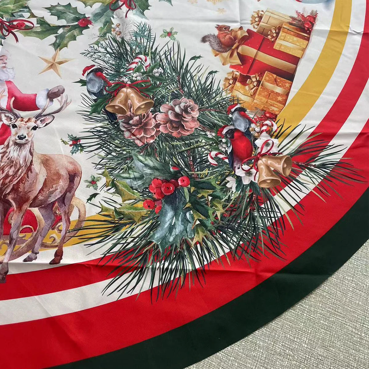Christmas Round Tablecloth Christmas Wreath Snowflake Table Cloth Red Merry Home Decoration For ChristmasTable Cover