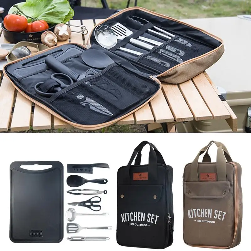 

Outdoor Camping Kitchenware 8-Piece Set Cooking Utensils Set Thickened Cookware Storage Kit Cutlery Camping Supplies Tools