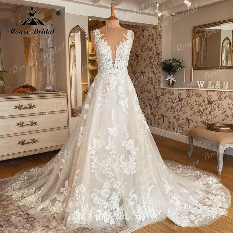 2023 Robe Mariee Sleeveless V Neck Wedding Dress Lace Applique Blush Pink Backless Bridal Gown robe de soirée de mariage Elegant
