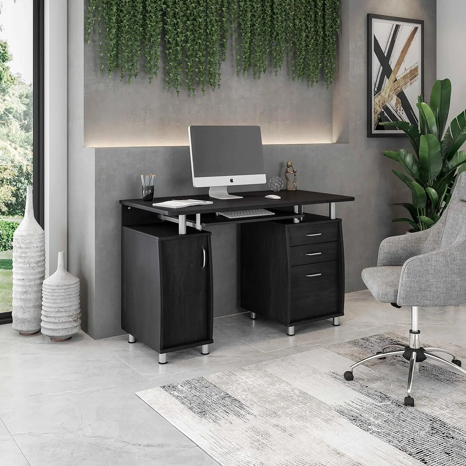 

47.25" Ergonomic Computer Drawers & File Cabinet for Home Office Storage, Espresso Writing Desk,ONE Size