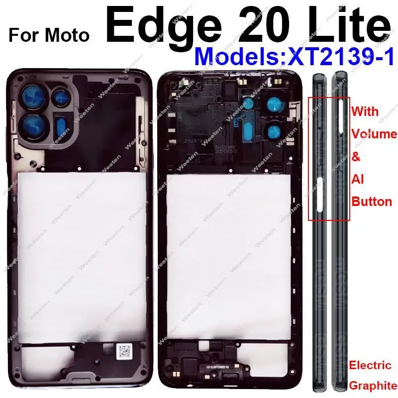 Motorola Moto Edge 20 Lite 용 중간 하우징 LCD 전면 프레임 볼륨 버튼 플렉스 케이블이있는 전면 중간 프레임 커버 베젤