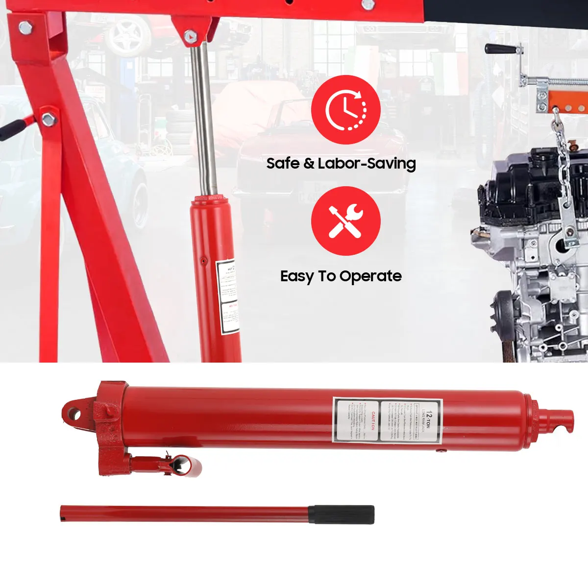 12 Ton Hydraulic Jack Repair Tool Long Ram Manual Replacement 8T Engine Hydraulic Jack Lift Hoist Tool