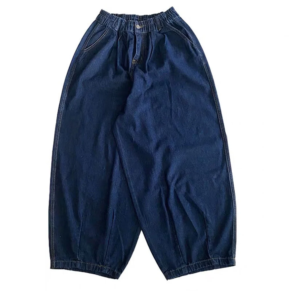 Men Wide Leg Jeans Baggy Retro Blue Japanese Simple Leisure