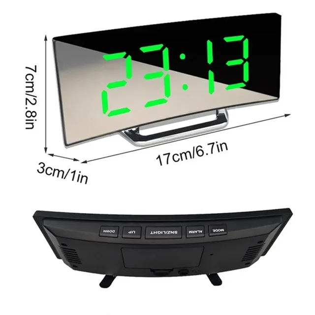 Led Alarm Clock Mirror Curved Screen Digital Alarm Clock With Sleep Temperature For Students Bedroom Living Room Office School 6