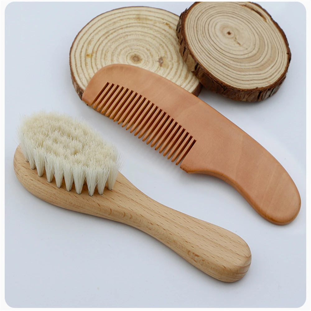 Newborn Baby Hair Bath Brush Comb Natural Wooden Soft Wool Brush Head Comb Infant Head Massager Portable For Kids hair comb curly hair brush hair brush comb hair comb set wooden handle brush head massager
