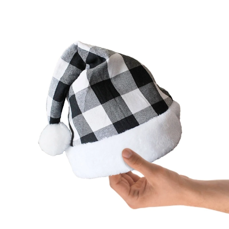 Christmas Santa Hat Unisex Comfortable Lattice Pattern Adult & Teens Christmas Hat for Festival Holiday Party
