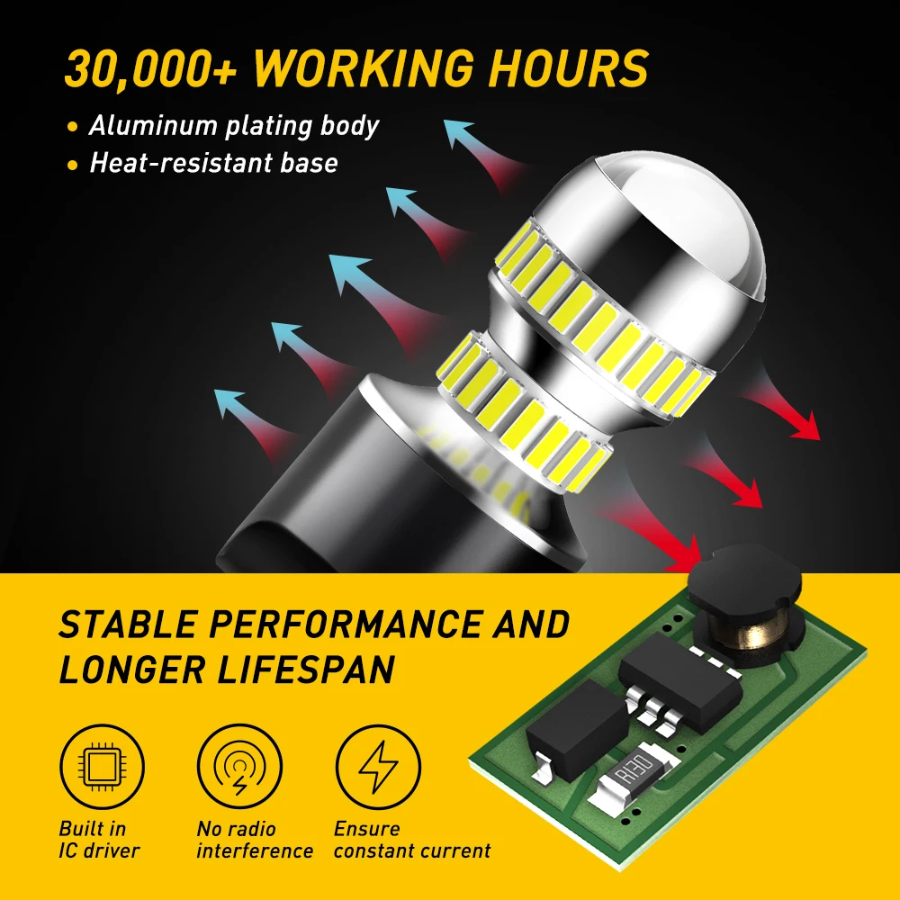 AUXITO-T20 W21/5W 7443 7440 LED  ڵ DRL ,   12V 6000K  W21W WY21W LED ְ , 2 