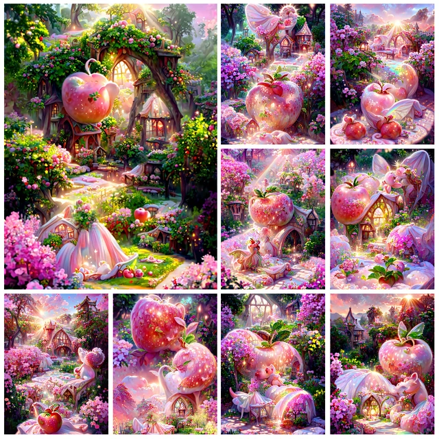 New 2023 5d Diamond Painting Pink Fantasy Apple Paradise Scenery