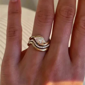 2025 New 3PC Luxury Asymmetrical Shiny Zircon Decorative Ring Set for Woman Wedding Jewelry Gifts 1