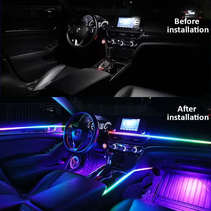 

Car Atmosphere Light Interior Accessories Modification Colorful Decorations LED Strip Remote App Music Control Auto Neon 14 in 1