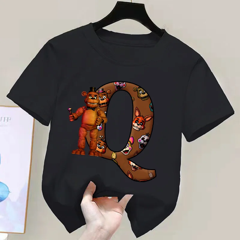 Children's Kawaii Black T-Shirt - Five Nights at Freddy's Letter Print Round Collar Top